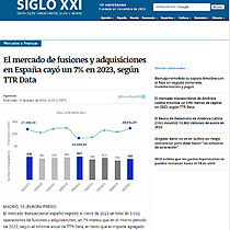 El mercado de fusiones y adquisiciones en Espaa cay un 7% en 2023, segn TTR Data